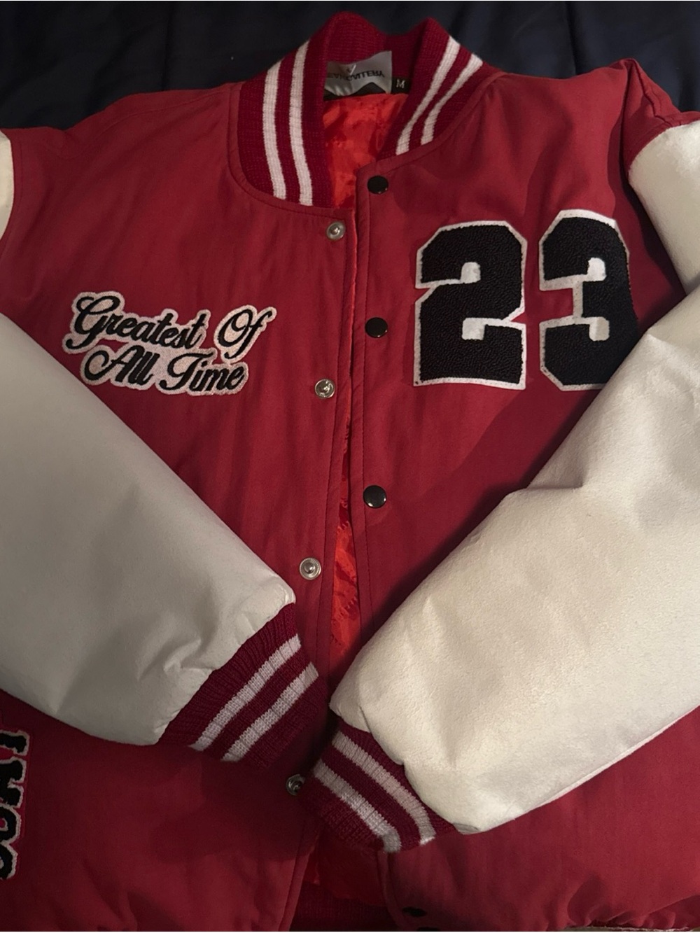 SneakGallery Varsity-Style Red & White Jacket - Greatest Of All Time